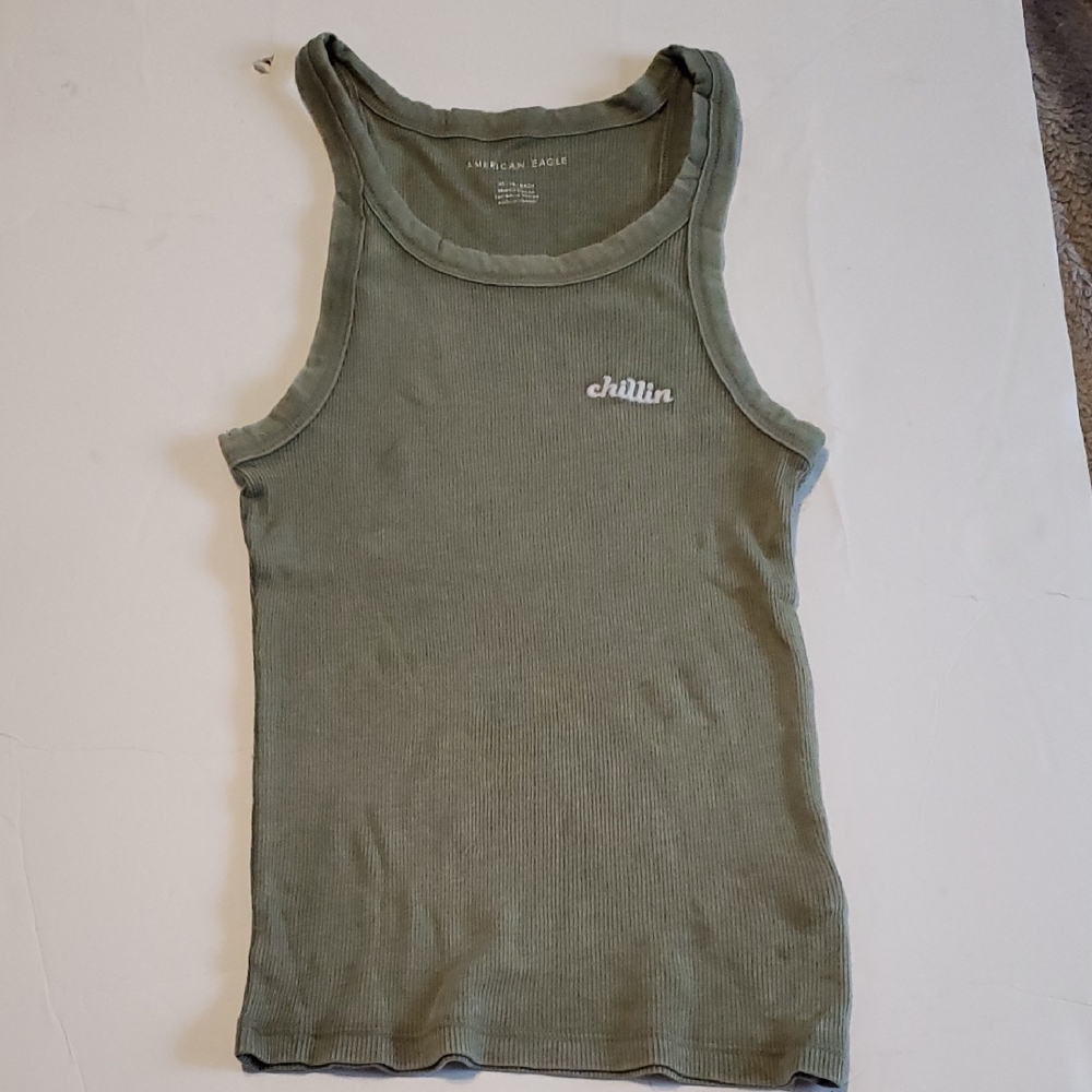 American Eagle Green Ribbed Tank Top
